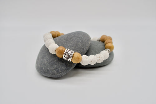 White Lava x Wood Beaded Bracelet